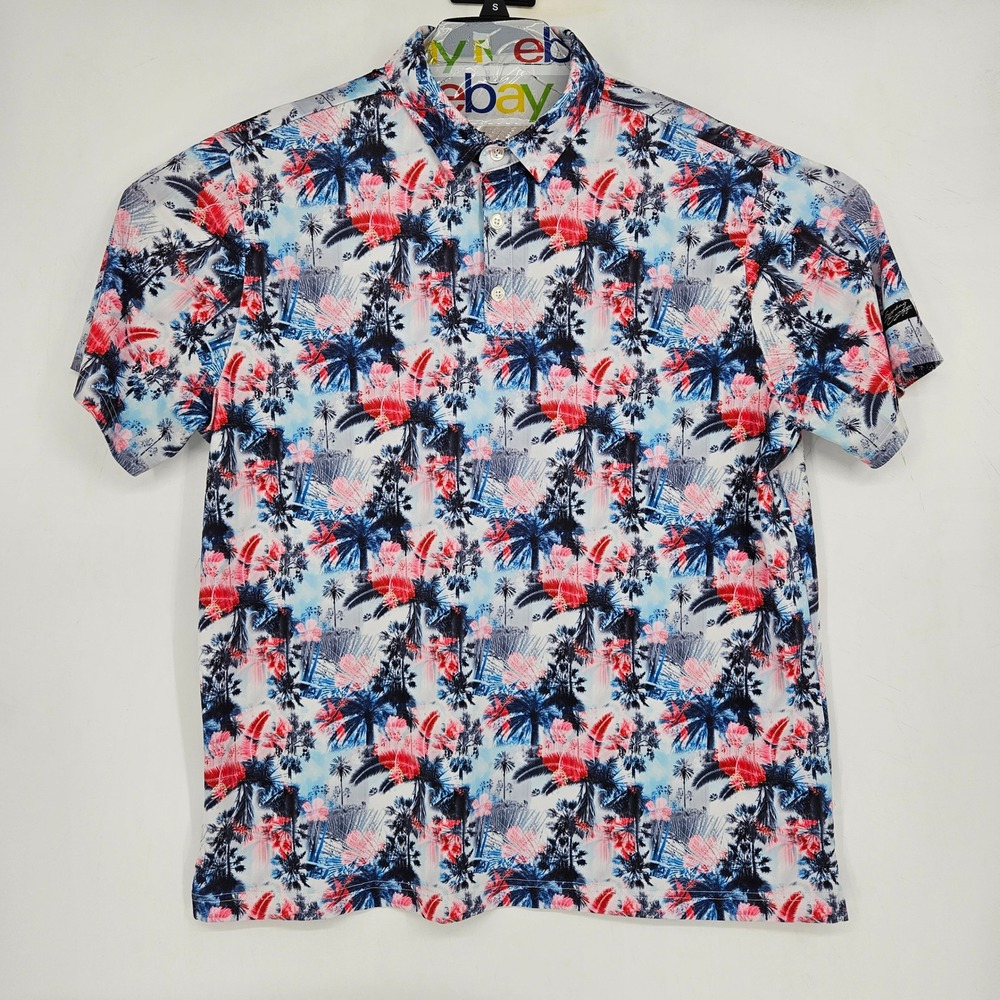 Sunday Swagger Polo Shirt Mens XL Floral Hawaiian‎ Golf Performance Short Sleeve